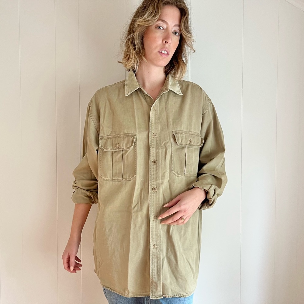 Vintage American Eagle Khaki Button Down Double Breasted Pocket Shirt